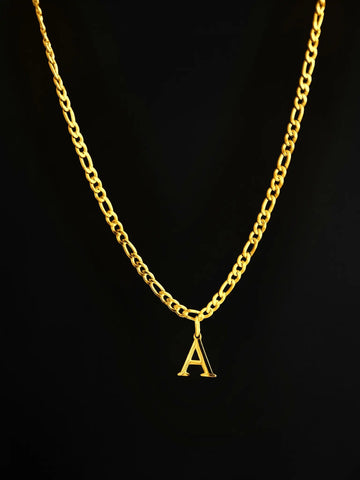 Slim Figaro Letter Chain – 3mm Halskette aus Edelstahl mit 10mm Letter Charm A–Z in Gold -LYMAJA