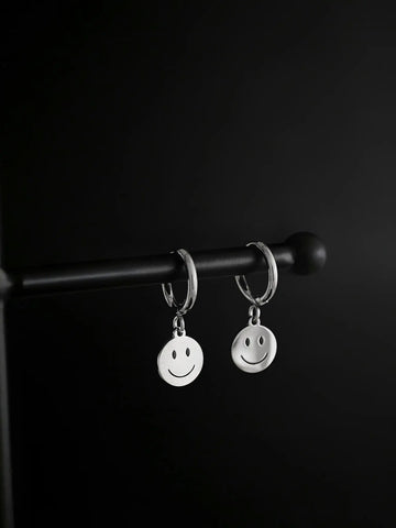 silberne smiley huggies Ohrringe aus Edelstahl