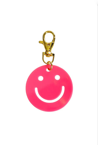 Pinker Smiley Schlüsselanhänger aus Acryl mit Gold-Karabiner von LYMAJA 