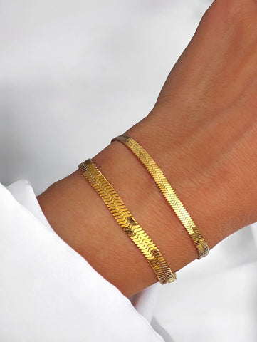 Breite Snake Armbänder in Gold aus 3mm und 5mm breitem 18K vergoldetem 316L Edelstahl