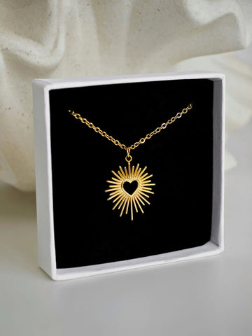 Herzanhänger Halskette in Gold mit Sonnenstrahlen – 18k vergoldet