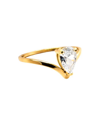 Tropfen Zirkon Ring mit einem Zirkon Stein in gold aus Edelstahl von Lymaja Jewelry 