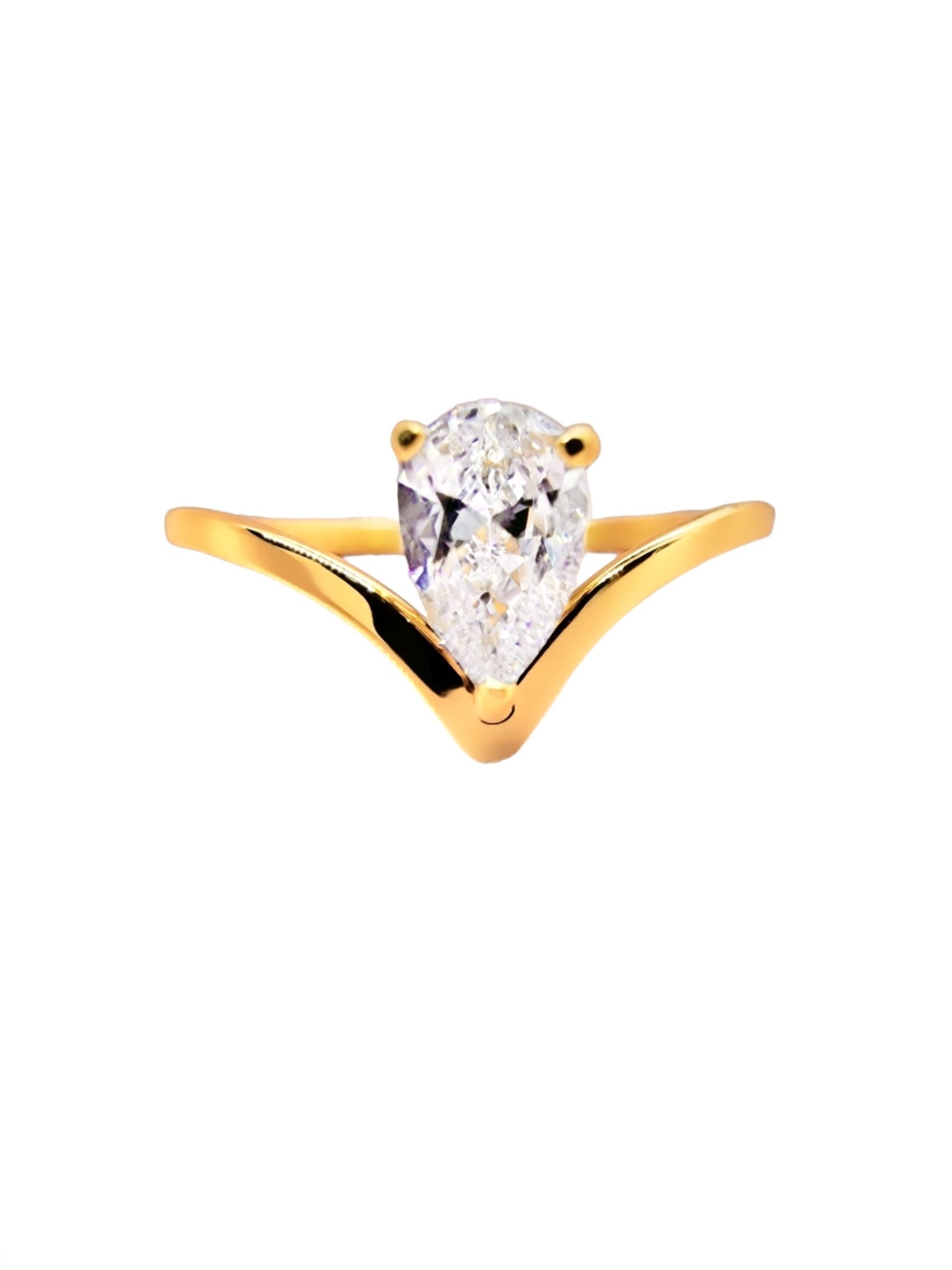 Tropfen Zirkon Ring mit einem Zirkon Stein in gold aus Edelstahl von Lymaja Jewelry 