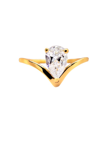 Tropfen Zirkon Ring mit einem Zirkon Stein in gold aus Edelstahl von Lymaja Jewelry 