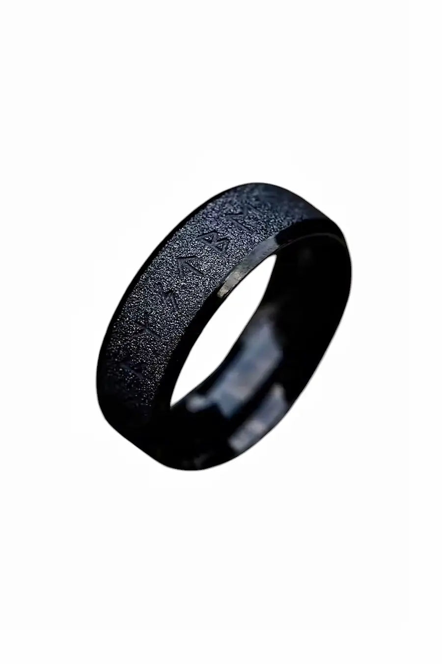 Schwarzer Viking Runen Ring für Herren aus 316L Edelstahl mit eingravierten Futhark-Runen