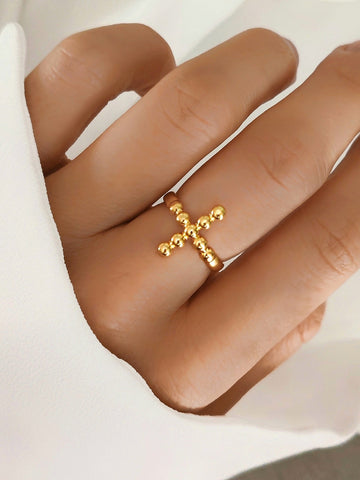 Kreuz Ring gold aus wasserfestem Edelstahl verstellbar für Frauen von Lymaja Jewelry